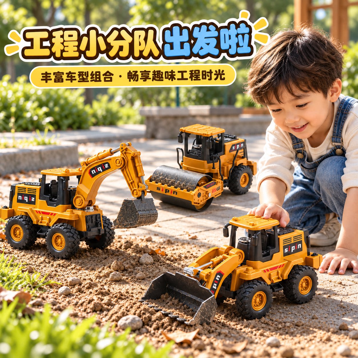 儿童玩具车男孩3到6岁合金工程车挖掘机推土机压路机模型套装礼物