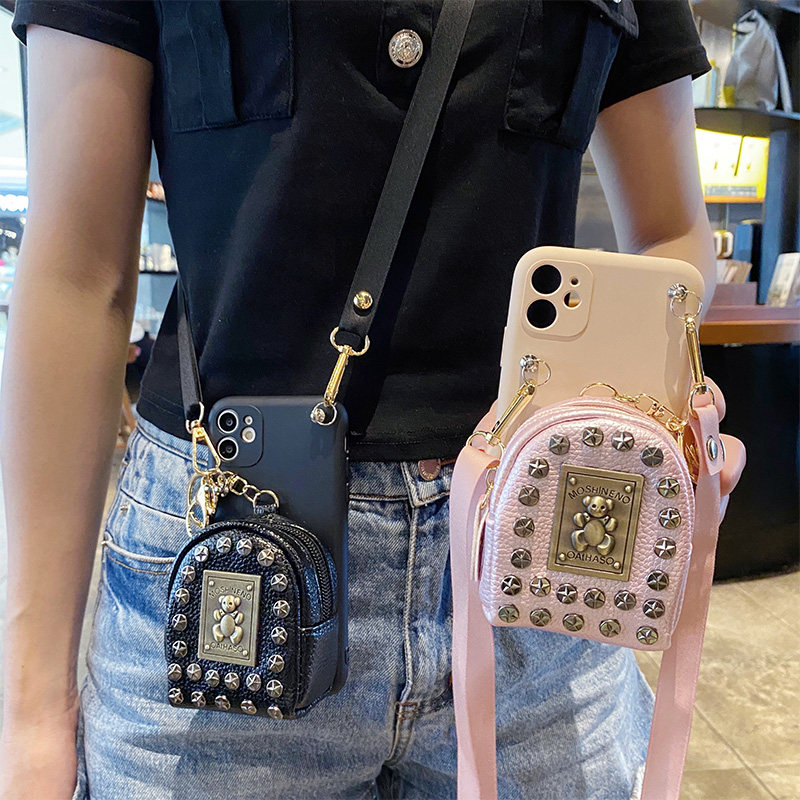 适用苹果15手机壳13promax插卡iPhone12镜头全包14保护11Pro柳钉xs拉链xr零钱包xsmax可爱se
