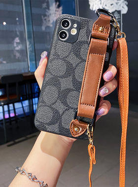 适用小米12S手机壳11lite青春版腕带支架10T男女poco x3procc9e皮质mix4/2s斜挎Civi 1s可背挂绳max3防摔