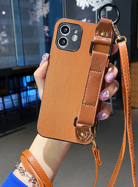 红米Note11E手机壳11tpro+支架保护套note10/9皮革腕带5G/4G纯色NOTE7/8Pro手提防摔4X软硅胶全包5A潮酷男女