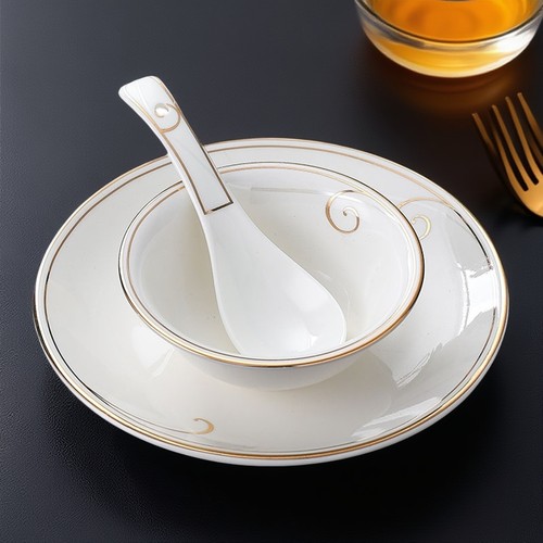 会所摆台餐具四件套陶瓷碗盘碟火锅台面餐厅饭店金边酒店用品套装