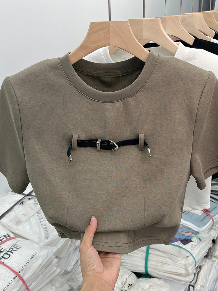 AMERICAN RETRO CHIC HONG KONG STYLE SHORT SLEEVE T-SHIRT WOMENS 2024 SUMMER NEW DESIGN SENSE NICHE CHIC UNIQUE TOP