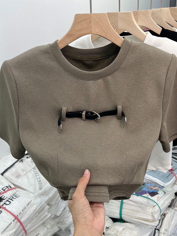 AMERICAN RETRO CHIC HONG KONG STYLE SHORT SLEEVE T-SHIRT WOMENS 2024 SUMMER NEW DESIGN SENSE NICHE CHIC UNIQUE TOP