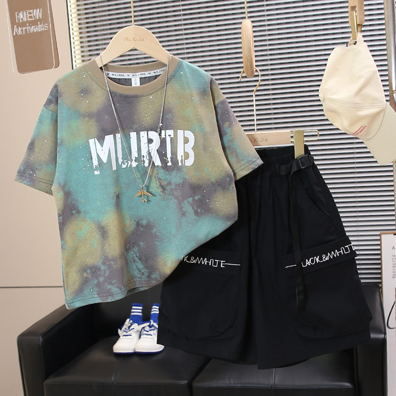 男童夏装套装2026新款中大儿童夏季薄款男孩扎染运动衣服韩版洋气