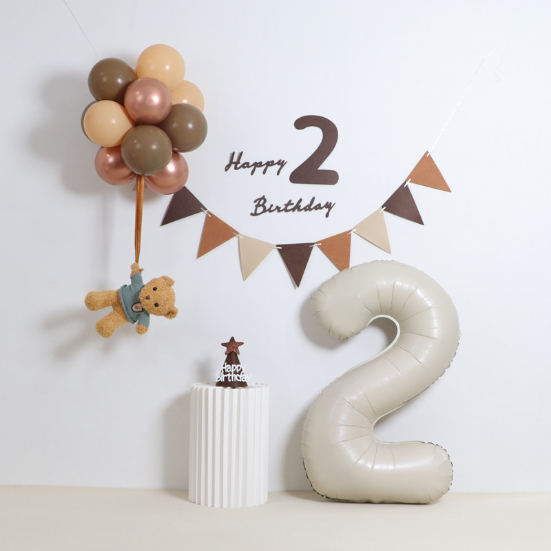 网红两周岁生日小熊气球场景布置装饰品儿童宝宝男女孩派对背景墙