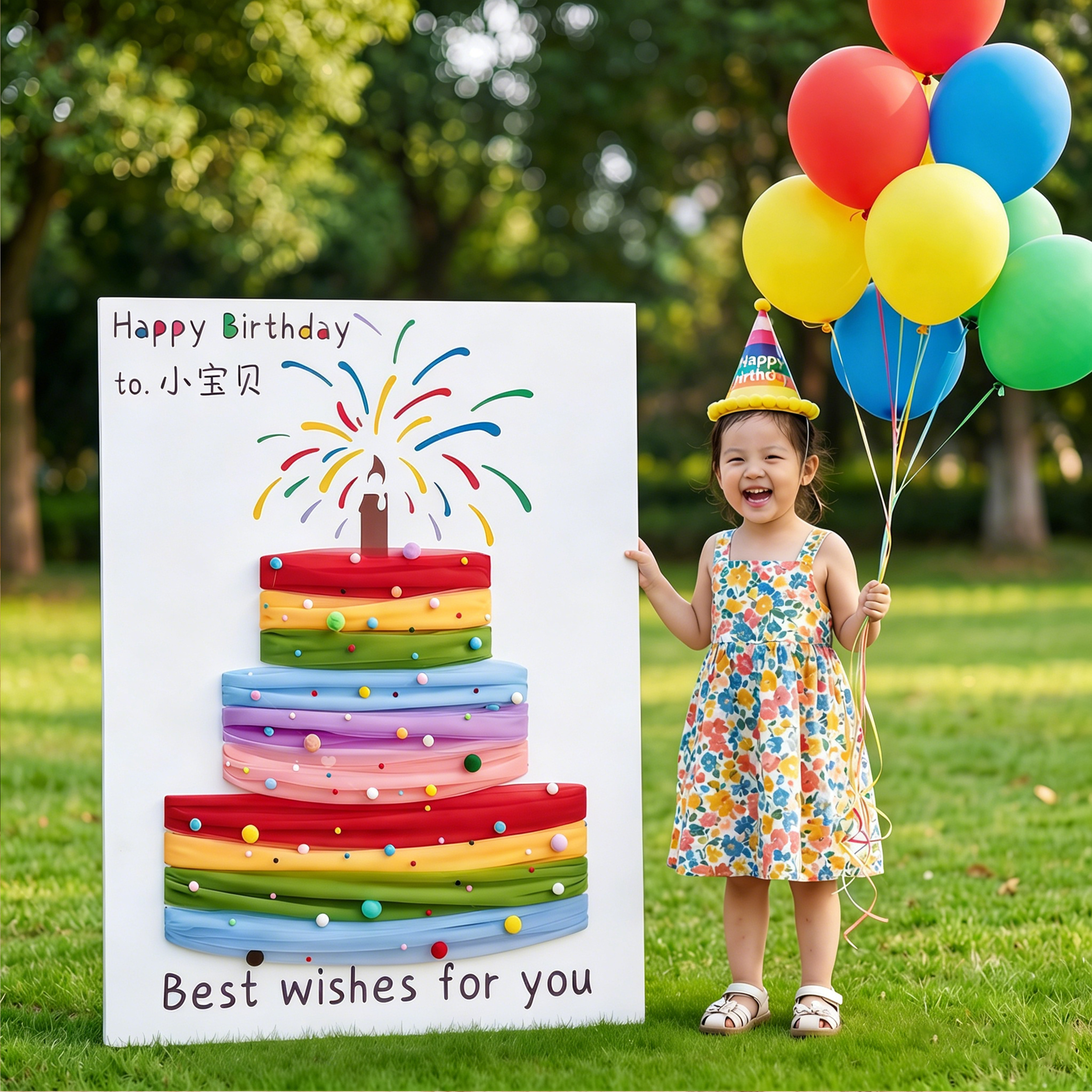 生日布置装饰网纱蛋糕KT板仪式感小女孩3户外拍照道具数字2岁男孩