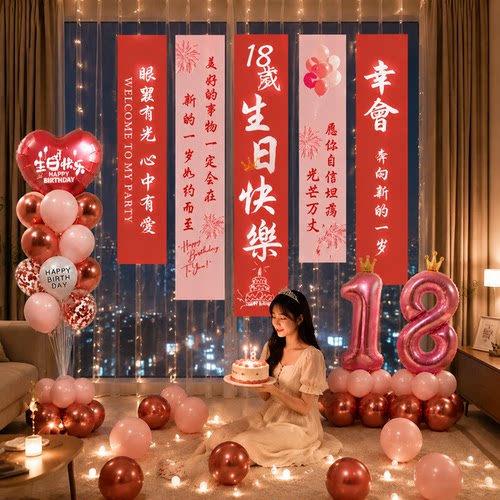成人礼18岁生日快乐仪式感男孩女孩气球条幅挂布氛围装饰场景布置 - 封面