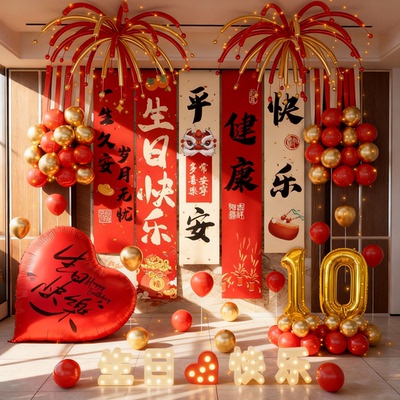 儿童周岁生日派对气球条幅背景布