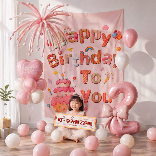 韩系碎花宝宝生日挂布气球套餐