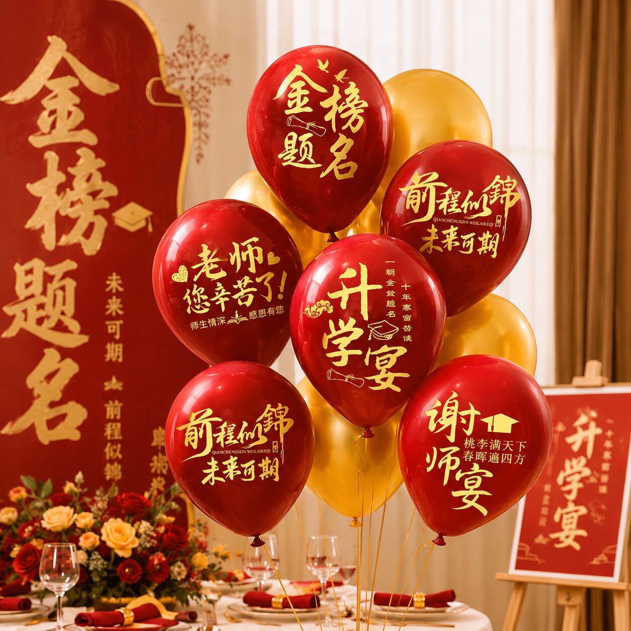 升学宴印字气球装饰中高考毕业宴请谢师宴酒店答谢欢送会场景布置