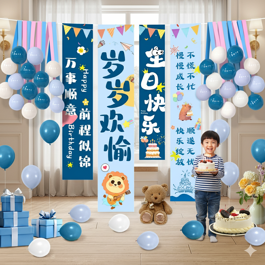 生日快乐条幅氛围感气球装饰小女孩男孩布置挂布儿童场景背景道具,节庆用品/礼品,装扮布置套餐,淘宝优惠券,粉丝福利购,淘宝优惠卷