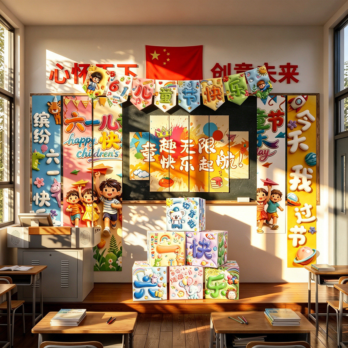 幼儿园小学教室黑板kt板六一儿童节班级场景布置装饰氛围感仪式感