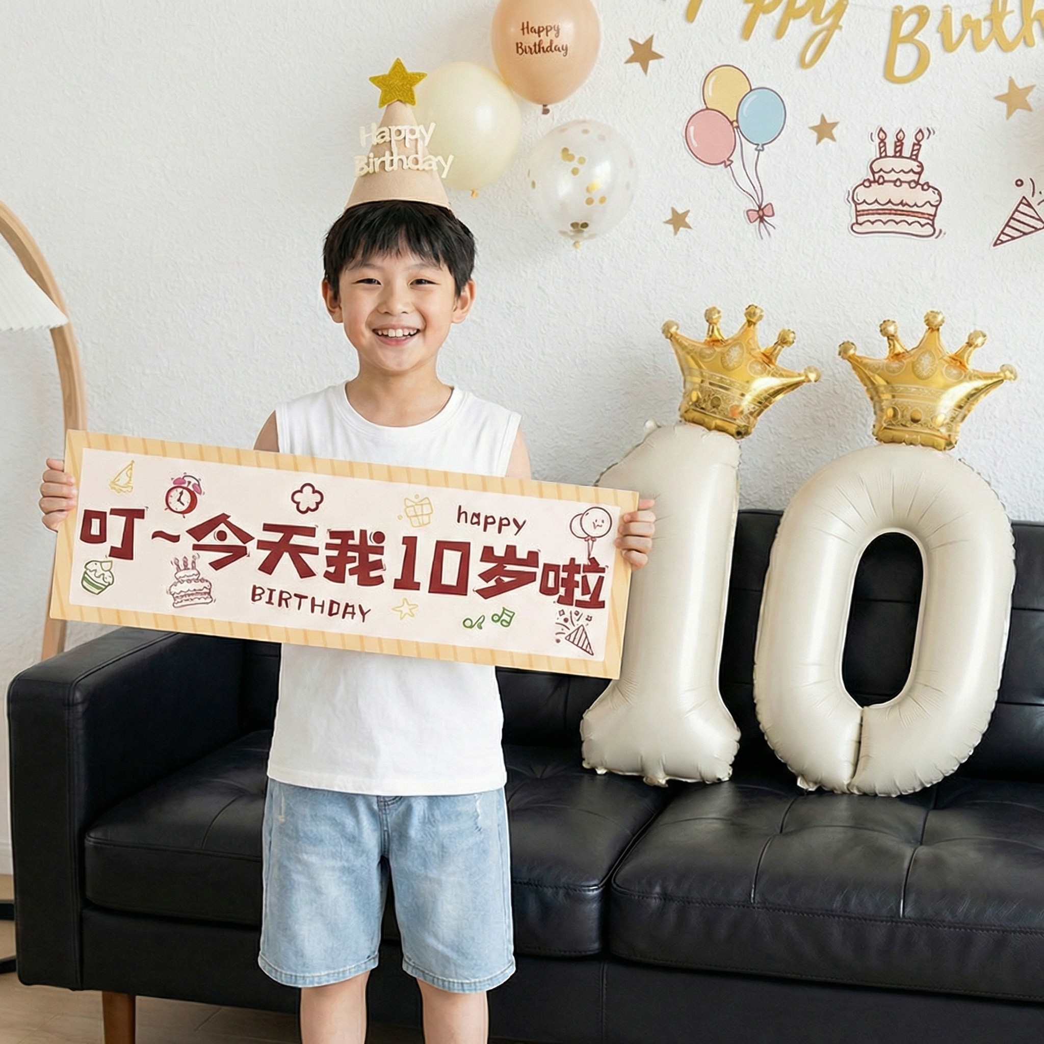 生日场景布置装饰气球快乐数字十男童男孩儿童仪式感10岁派对道具