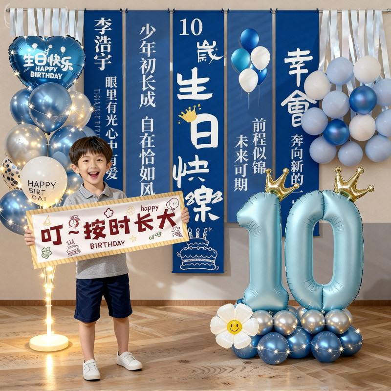 生日场景气球地飘装饰成人儿童宝宝10岁生日快乐铝膜汽球客厅布置,节庆用品/礼品,气球,淘宝优惠券,粉丝福利购,淘宝优惠卷