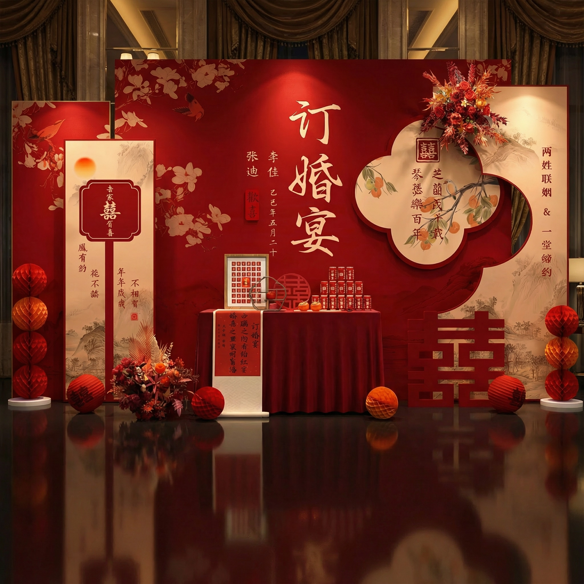 订婚宴布置装饰全套订婚kt板背景墙新中式定制用品摆件场景背景板,节庆用品/礼品,气球,淘宝优惠券,粉丝福利购,淘宝优惠卷