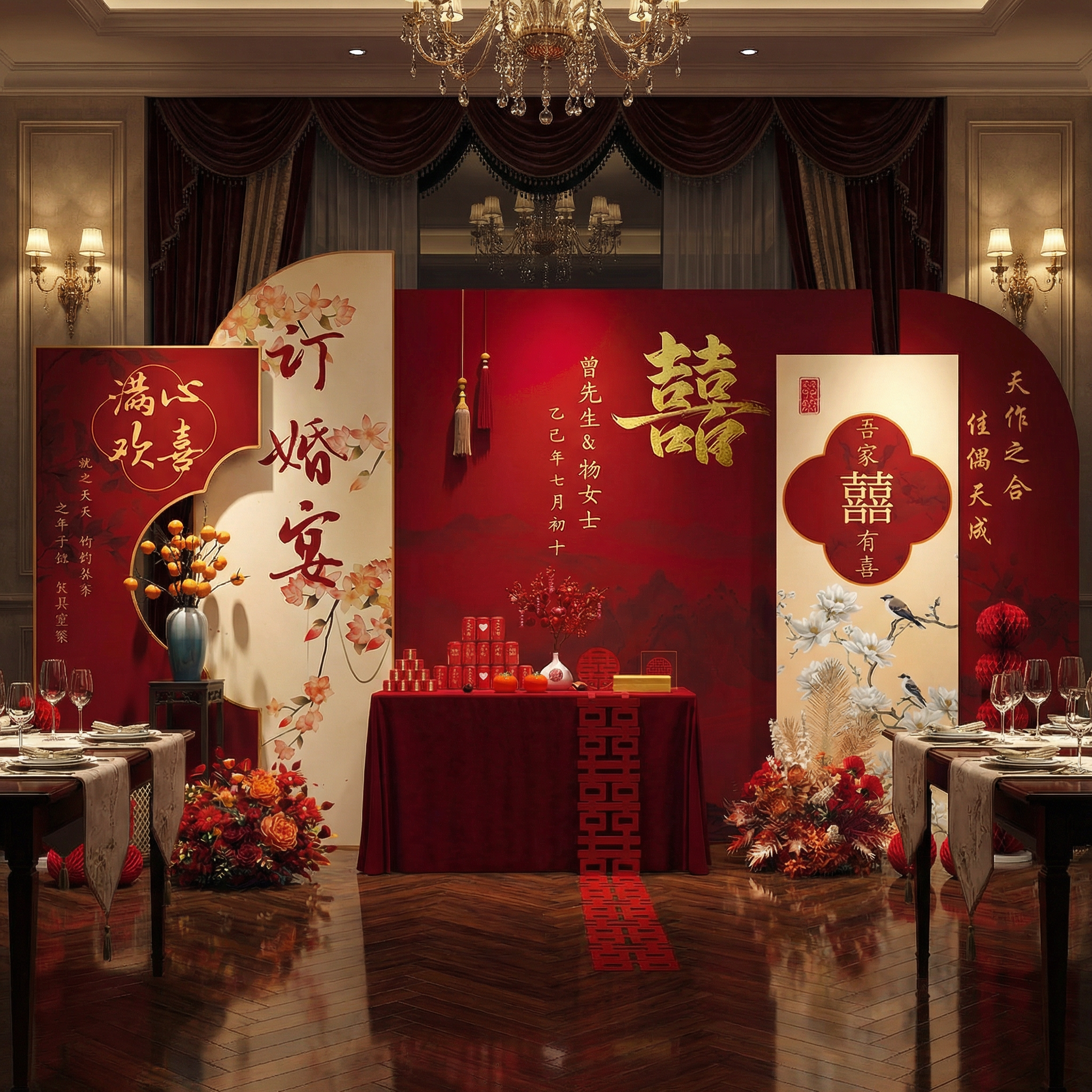 订婚宴布置装饰全套摆台件新中式简约高级简单大气背景墙kt板定制,节庆用品/礼品,气球,淘宝优惠券,粉丝福利购,淘宝优惠卷