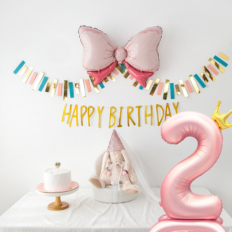 2岁生日布置小女孩宝宝儿童三两周岁家里简单仪式感装饰场景气球3