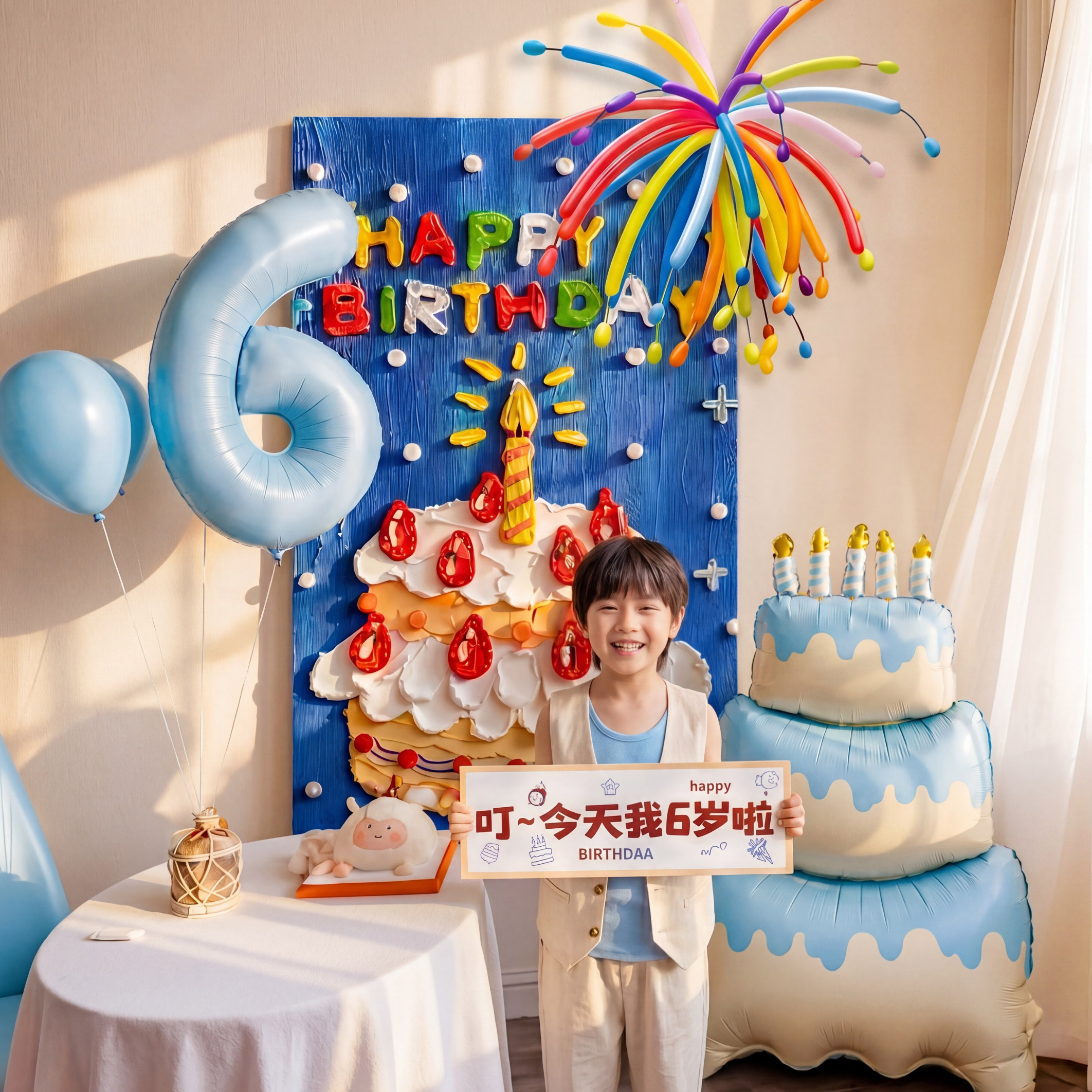 生日布置场景装饰男童数字气球儿童6岁快乐仪式感道具男孩小女孩5