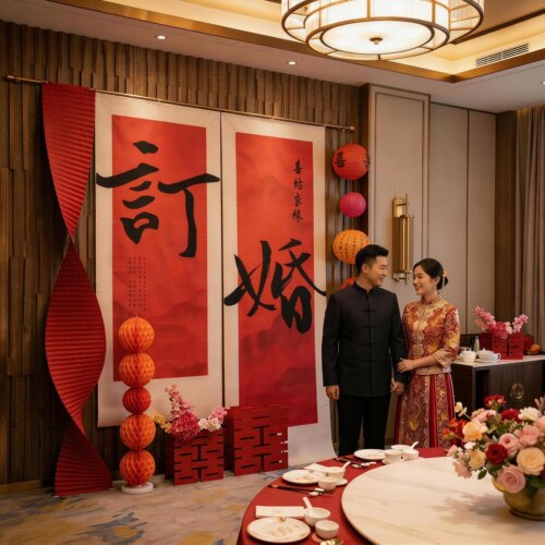 订婚挂布条幅新中式订婚宴布置装饰品氛围高级感定亲摆台装饰全套
