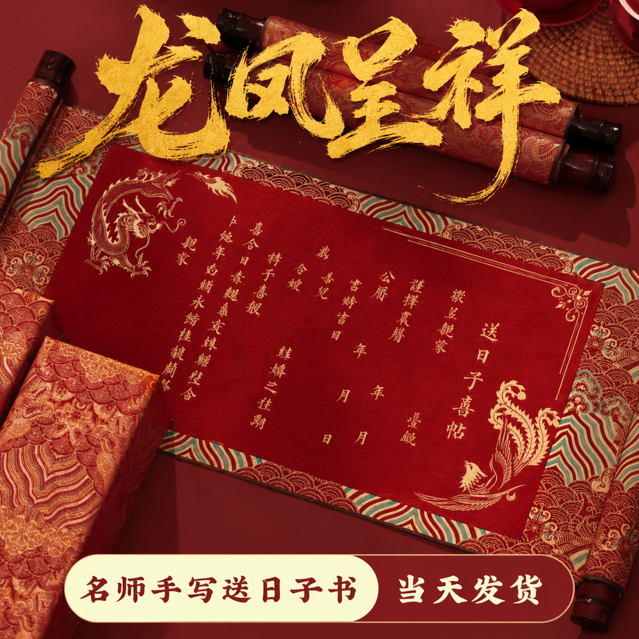 送日子喜帖送日子书手写定制男方订婚结婚婚书高级感中国风帖子