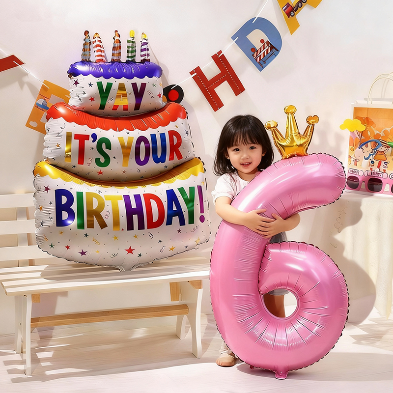 生日快乐儿童6岁粉色气球