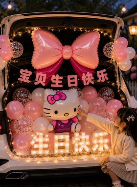 汽车后备箱惊喜生日女儿布置快乐仪式感小女孩灯串氛围装饰灯车尾