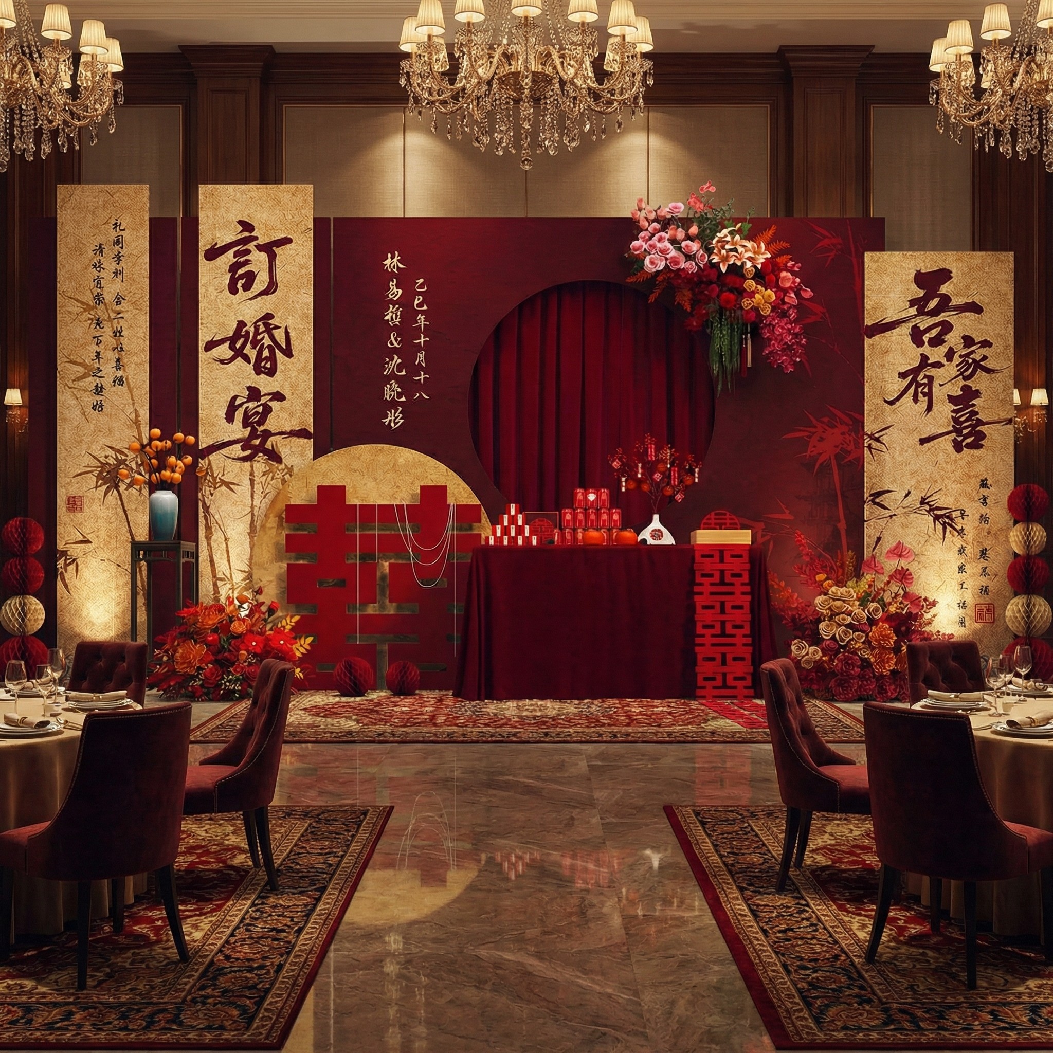 订婚宴场景布置kt板新中式装饰背景墙全套摆台摆件高级感用品套餐,节庆用品/礼品,气球,淘宝优惠券,粉丝福利购,淘宝优惠卷