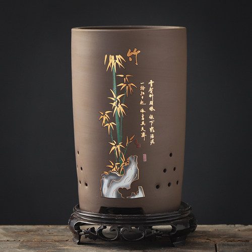 陶瓷紫砂圆筒吊兰专用带托盘花盆