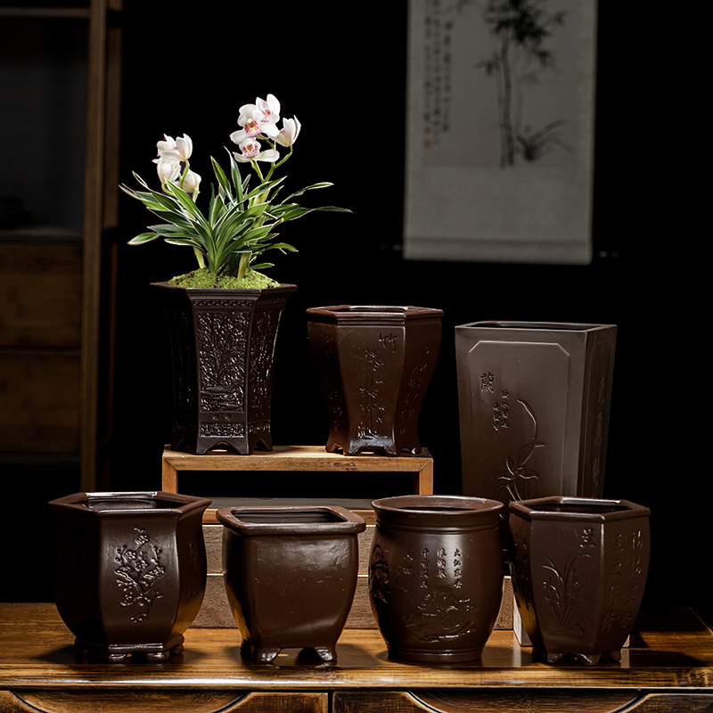 紫砂花盆陶瓷四方异形蝴蝶兰专用