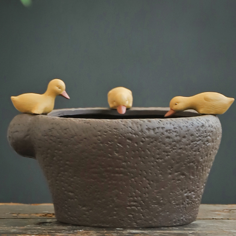 水培荷花睡莲铜钱草紫砂碗莲盆缸小金鱼无孔大号陶瓷个性鸭子造型
