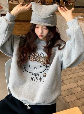 张贝贝ibell韩系豹纹KT猫印花新疆棉25冬季加绒加厚保暖显瘦卫衣