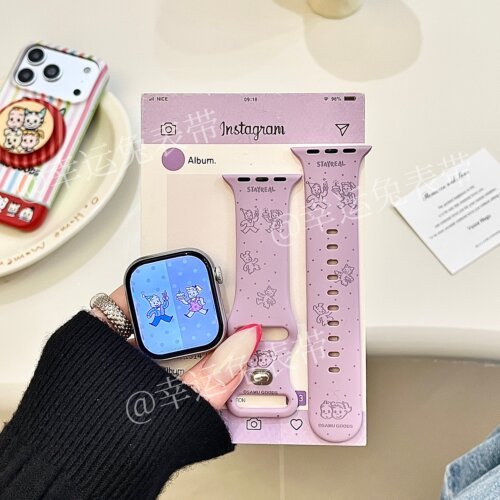 淡雅紫波点原田治适用iwatchs11/10苹果手表表带硅胶Applewatchs9