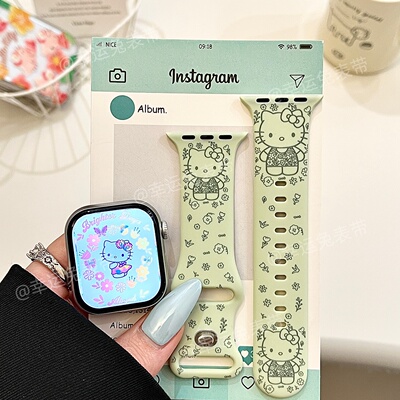 创意繁花猫咪适用iwatchs11/10苹果手表表带硅胶ApplewatchS9/8/7