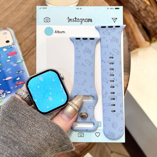 简约小鱼儿适用iwatchs11/10苹果手表表带SE硅胶Applewatchs9/8/7