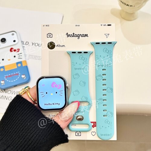 奶蓝猫咪表情适用iwatchs11/10苹果手表表带SE硅胶Applewatchs9/8