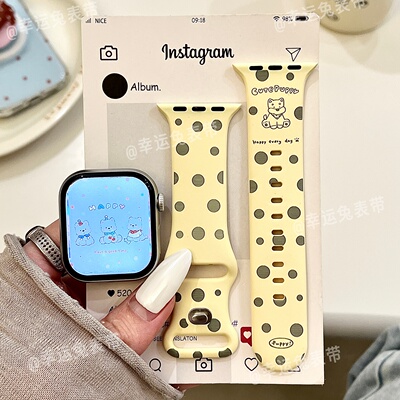 波点小狗适用iwatchs12/11可爱新款10苹果硅胶表带Applewatch9/8