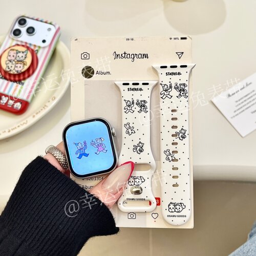 波点原田治适用iwatchs11白10苹果手表表带硅胶Applewatchs9/8/7