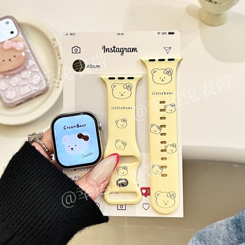 可爱小熊头适用iwatchs11/10苹果手表表带SE硅胶Applewatchs9/8/7