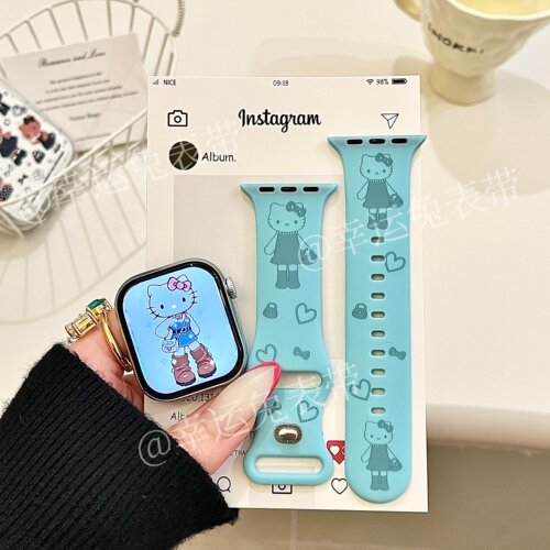 卡通长腿猫咪条适用iwatchs11/10苹果手表表带SE硅胶Applewatchs9