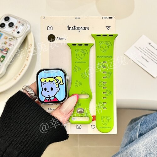 原田治女孩适用iwatchs11草绿10苹果手表表带硅胶Applewatchs9/8