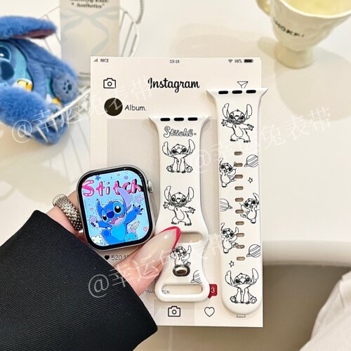 萌宠史迪仔适用iwatchs11/10苹果手表表带SE硅胶Applewatchs9/8/7