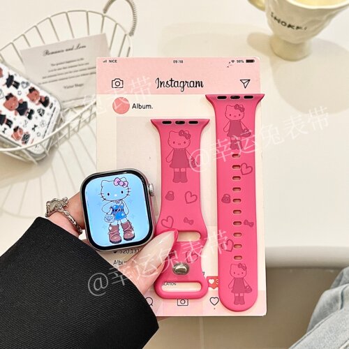 甜酷长腿猫咪条适用iwatchs11/10苹果手表表带SE硅胶Applewatchs9
