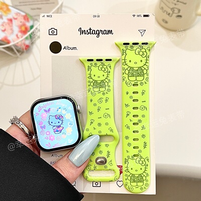 卡通繁花猫咪适用iwatchs11/10苹果手表表带硅胶ApplewatchS9/8/7