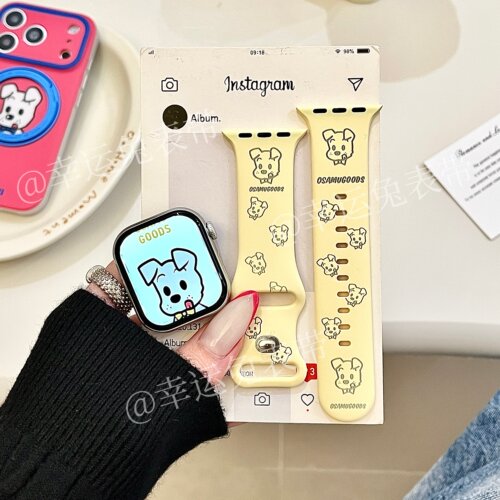 奶黄色原田治狗狗适用iwatchs11/10苹果手表表带硅胶Applewatchs9