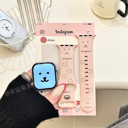 女款自嘲熊表情适用iwatchs11/10苹果手表表带SE硅胶Applewatchs9