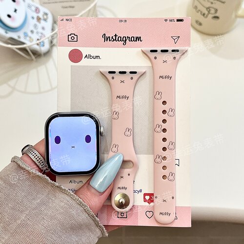 米菲表情适用iwatchs11小蛮腰10苹果手表表带s8硅胶9Applewatch7