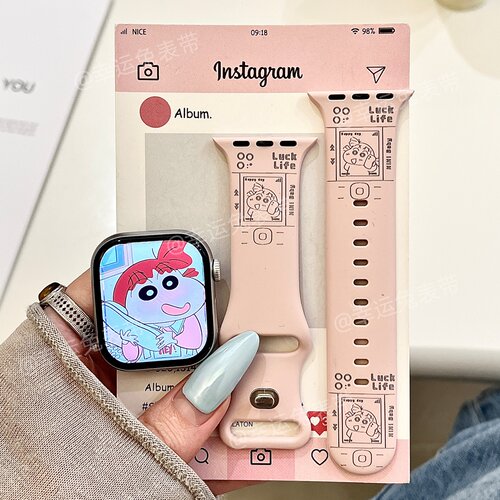 妮妮电话适用iwatchs12/11女款10苹果硅胶SE表带Applewatch9/8/7
