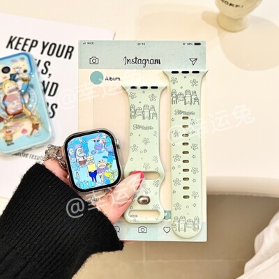 卡通鱼人比奇堡适用iwatchs11/10苹果手表表带SE硅胶Applewatchs9