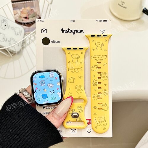 软萌动物园适用iwatchs11/10苹果手表表带SE硅胶Applewatchs9/8/7