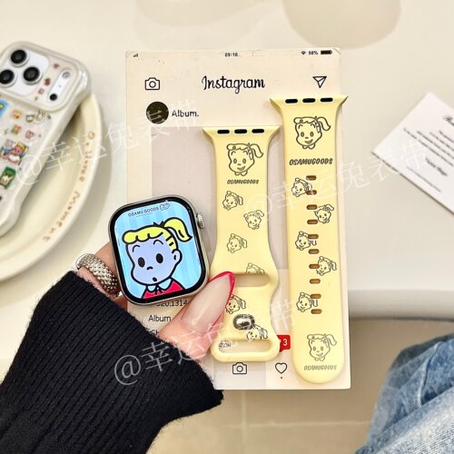 原田治女孩适用iwatchs11奶黄10苹果手表表带硅胶Applewatchs9/8
